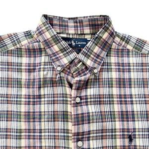 VTG Ralph Lauren MCMEEL Cotton Plaid Button Down Shirt S/S Lightweight Soft Sz L